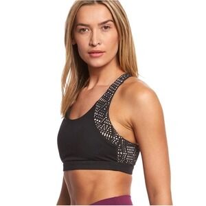 Alo Yoga Women's Sz Large Black Patina Laser Cutout Sports Bra Gym Workout Comfy